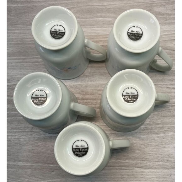 Blue Morn Floral Coffee Mugs Lot of 5 Footed Tea Cups Fanci Florals Japan - Picture 4 of 10